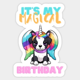 Magical Birthday Unicorn Puppy Dog Sticker